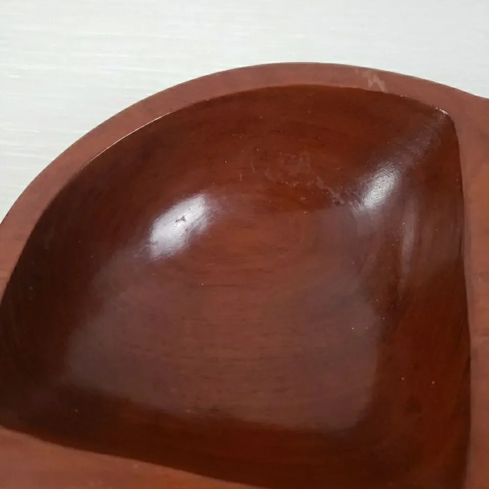 Carib Craft Lacquered Mahogany Divided Snack Nut Dish Serving Bowl VTG MCM